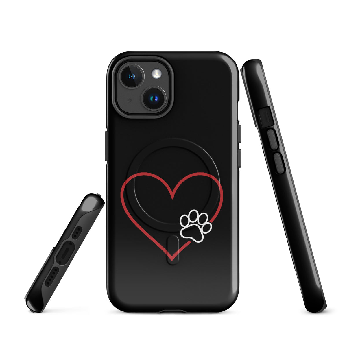 Magnetic Phone Case for iPhone with heart and paw print design, perfect for pet lovers seeking stylish protection.
