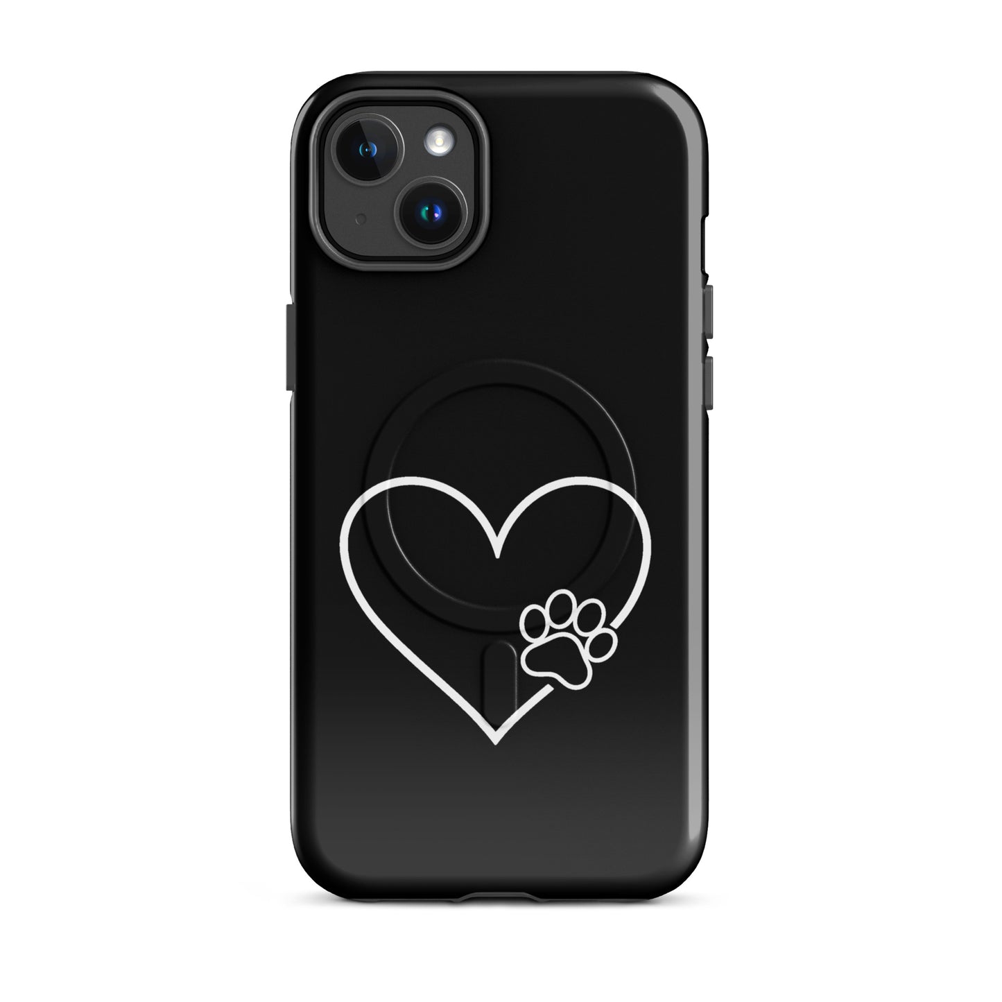 Magnetic Phone Case with heart and paw print design for iPhone, stylish and protective for pet lovers.