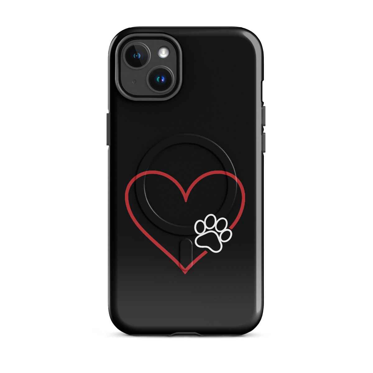 Magnetic Phone Case for iPhone with heart and paw print design, showcasing sleek protection for pet lovers.