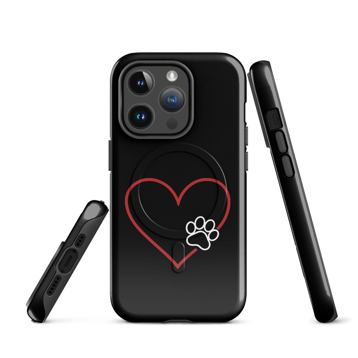 Magnetic Phone Case with heart and paw print design for pet lovers; sleek protection for iPhone.