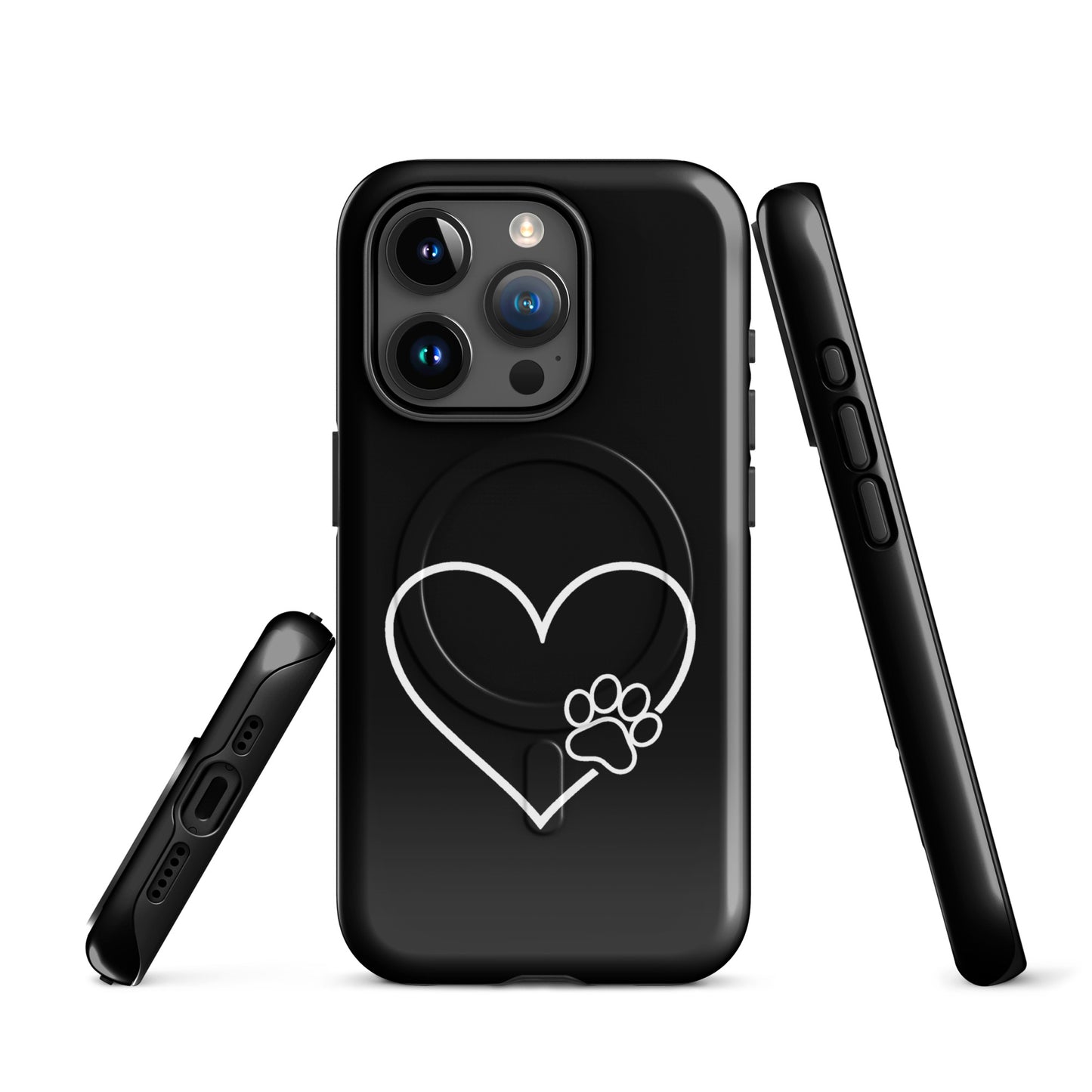 Magnetic Phone Case for iPhone with heart and paw print design, showcasing elegant style and pet-lover appeal.