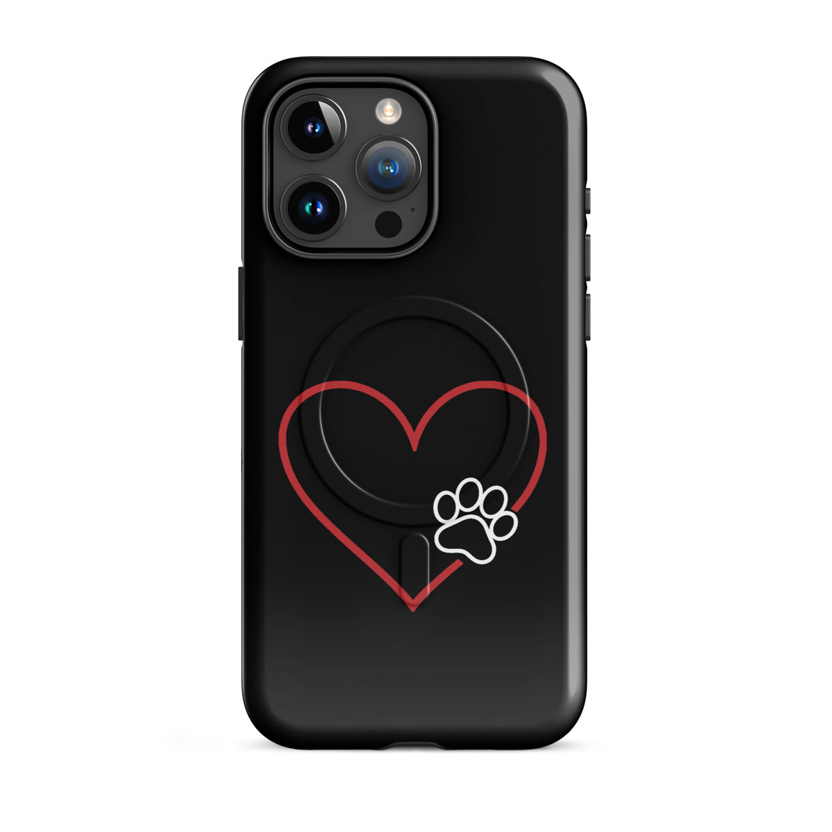 Magnetic Phone Case for iPhone with heart and paw print design, symbolizing love and loyalty for pet lovers.
