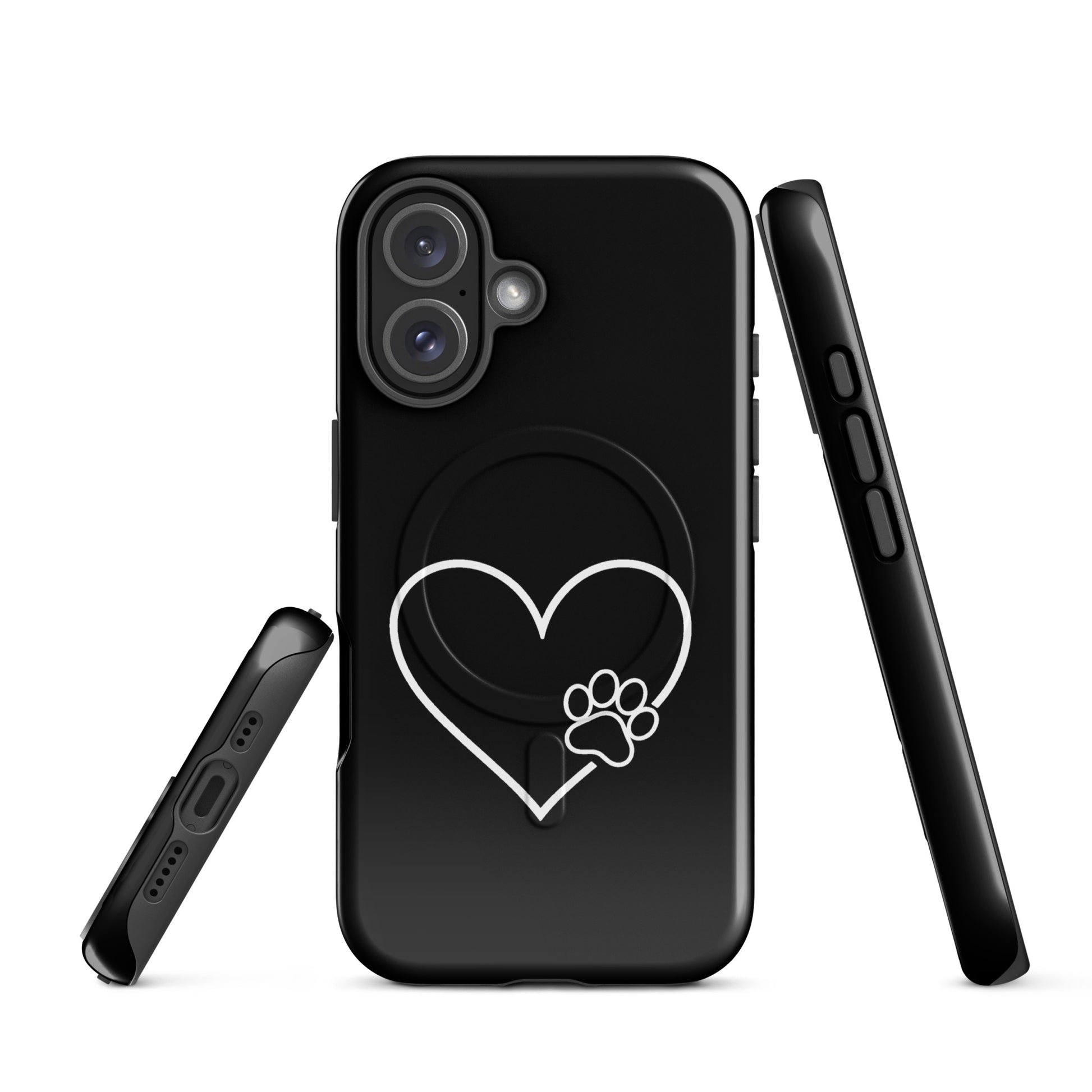 Magnetic Phone Case with heart and paw print design for iPhone, offering pet lovers stylish and protective smartphone coverage.