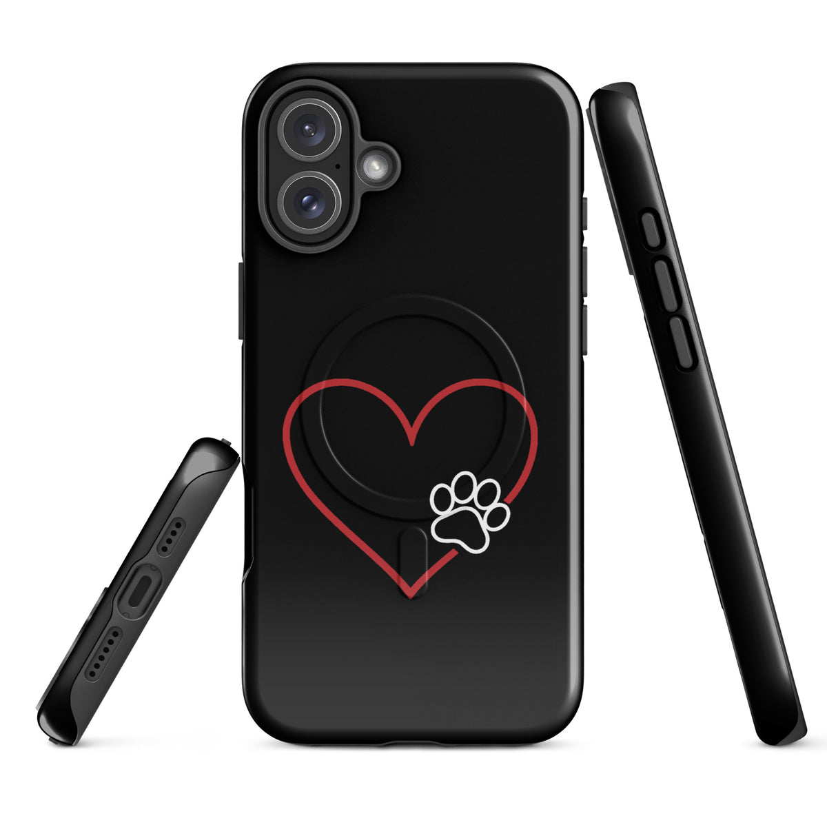 Magnetic Phone Case for iPhone with heart and paw print design, perfect for pet lovers seeking style and protection.