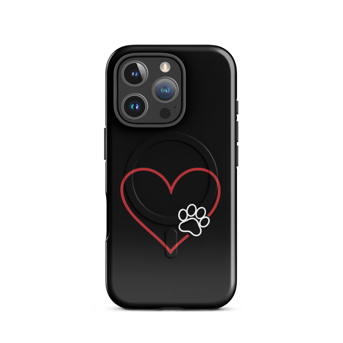 Magnetic Phone Case with heart and paw print design for iPhone, pet lover's sleek protective case, minimalist style, black and white.