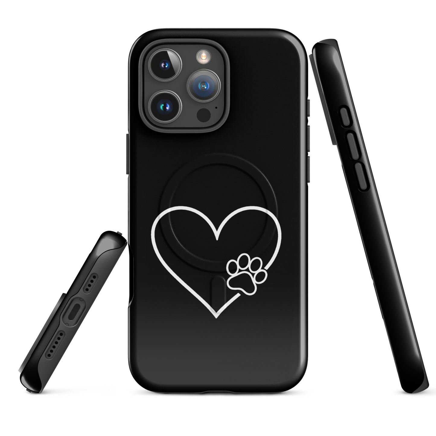 Magnetic Phone Case with elegant heart and paw print design for iPhone, featuring a minimalist style symbolizing love and loyalty.