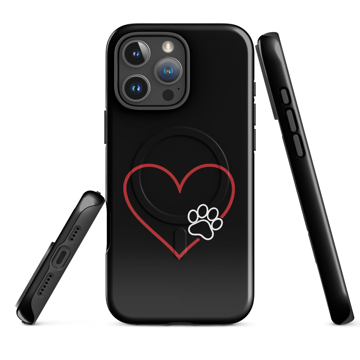 Magnetic Phone Case for iPhone with Heart Paw Print Design, Pet Lovers, Black Case, Premium Protection