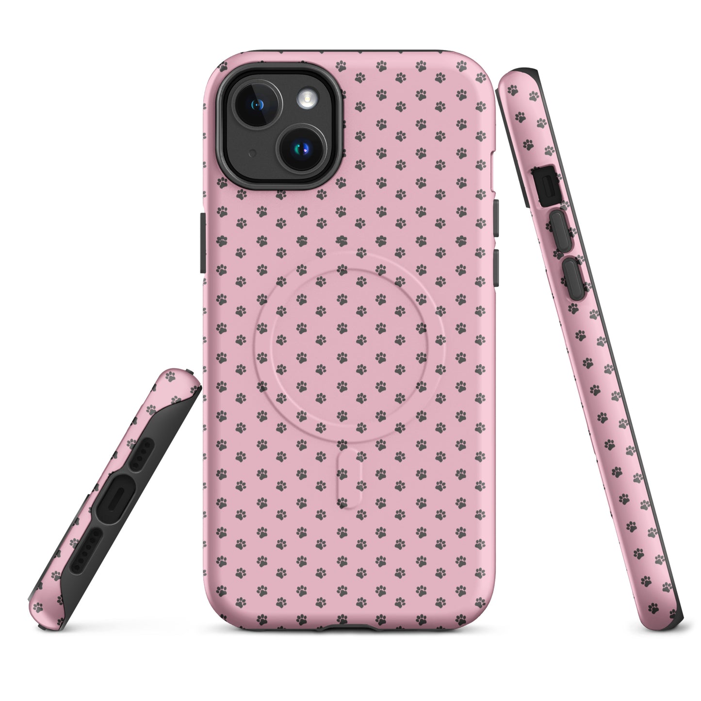 Magnetic Phone Case with paw-print design on pink background for iPhone, showcasing playful protective style.