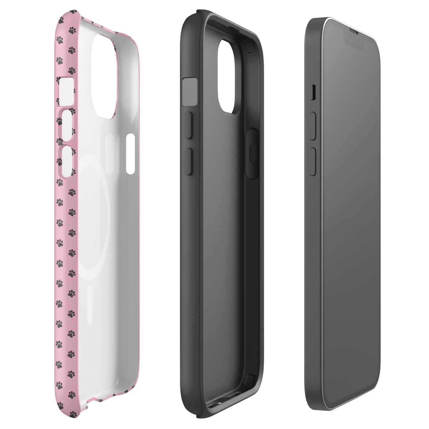 Magnetic Phone Case for iPhone featuring a playful pink paw-print design for stylish protection.