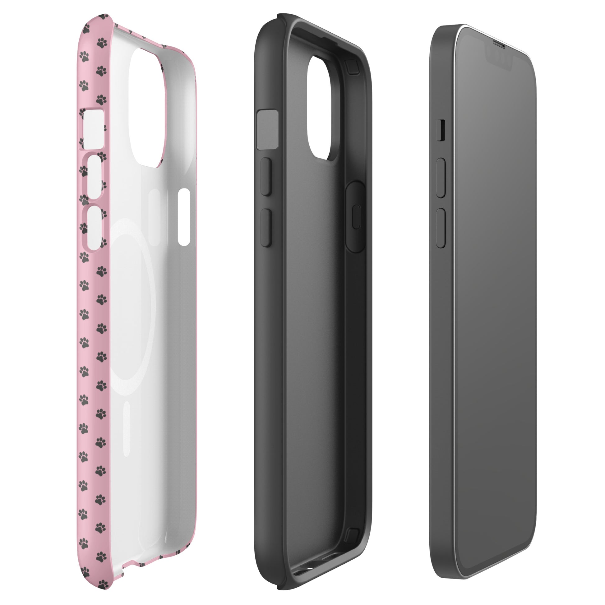 Magnetic Phone Case for iPhone featuring a playful pink paw-print design for stylish protection.