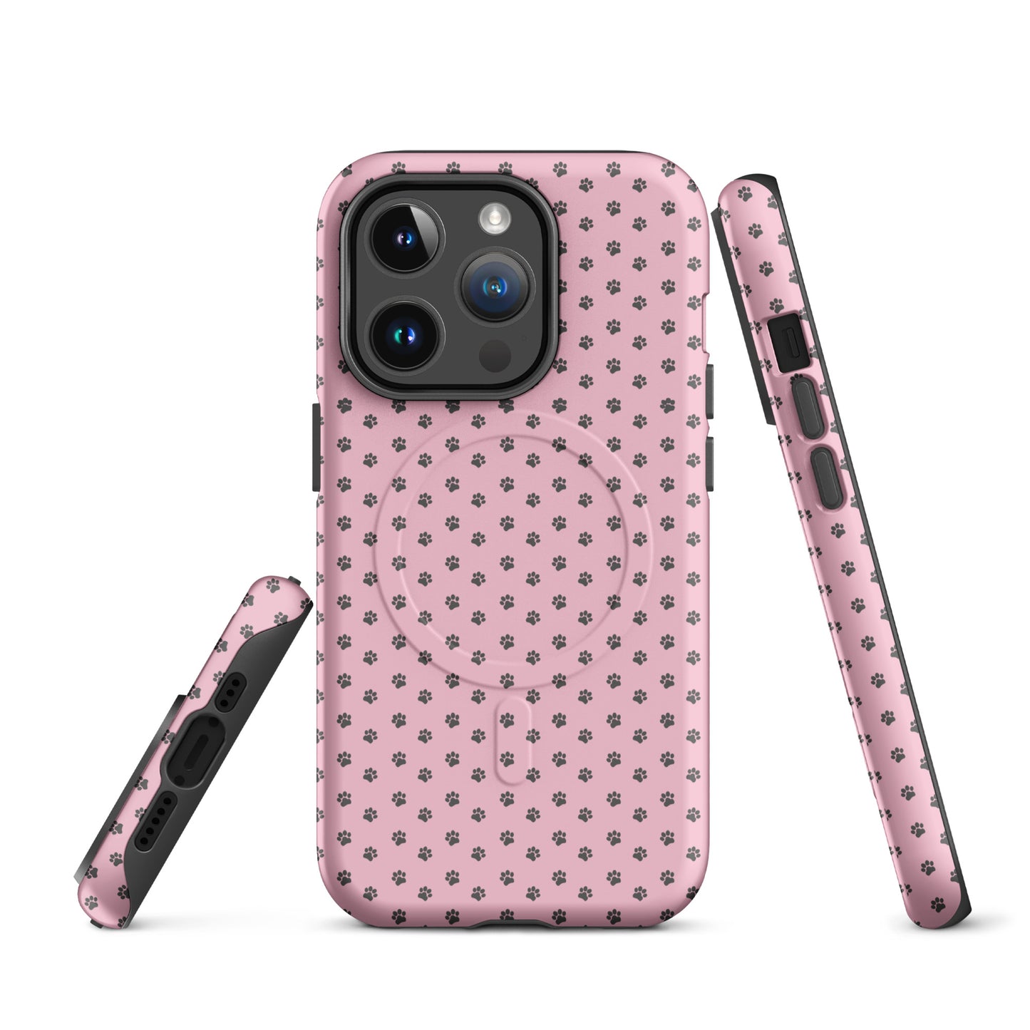 Magnetic Phone Case for iPhone with pink paw-print design, offering playful protection and pet-loving style.