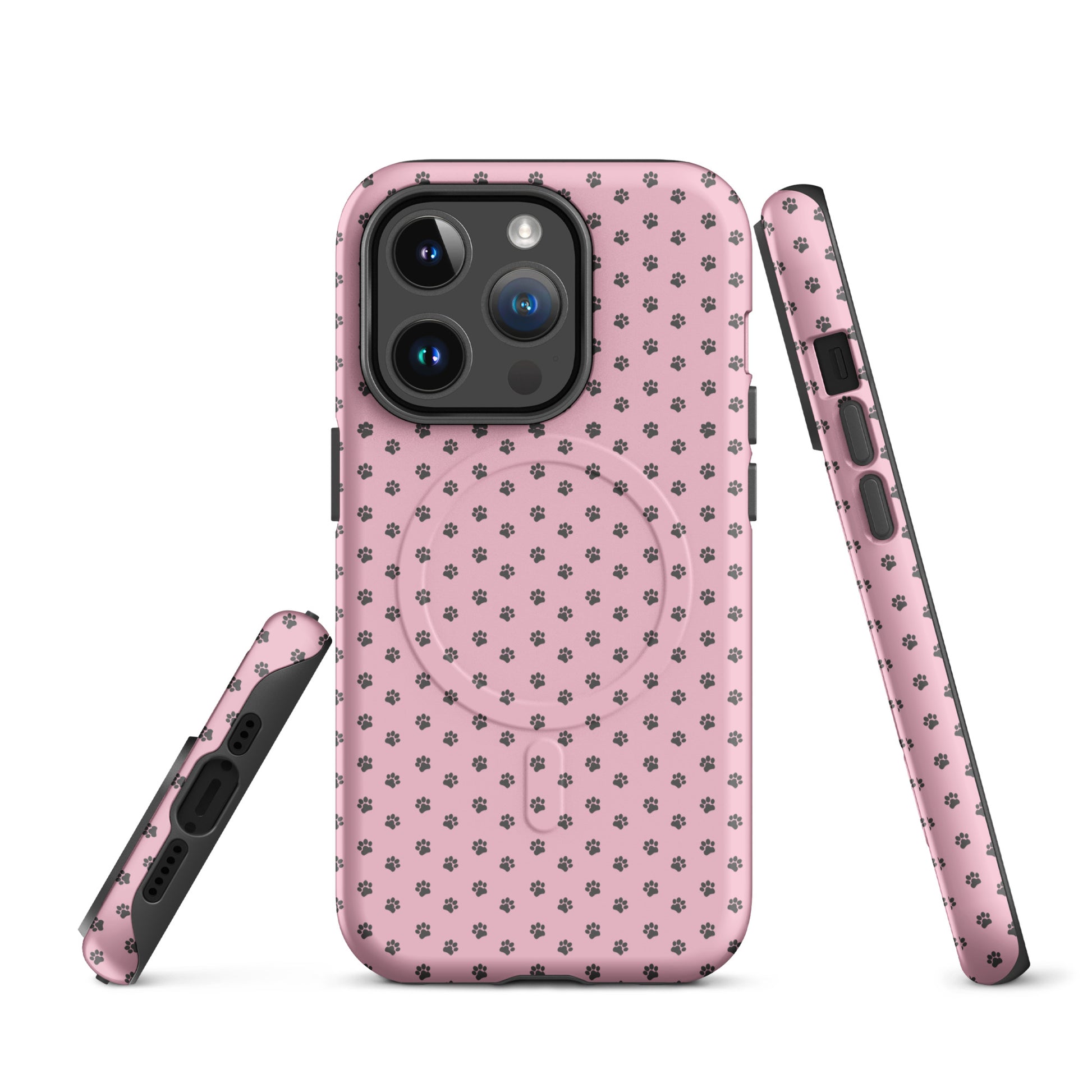 Magnetic Phone Case for iPhone with pink paw-print design, offering playful protection and pet-loving style.
