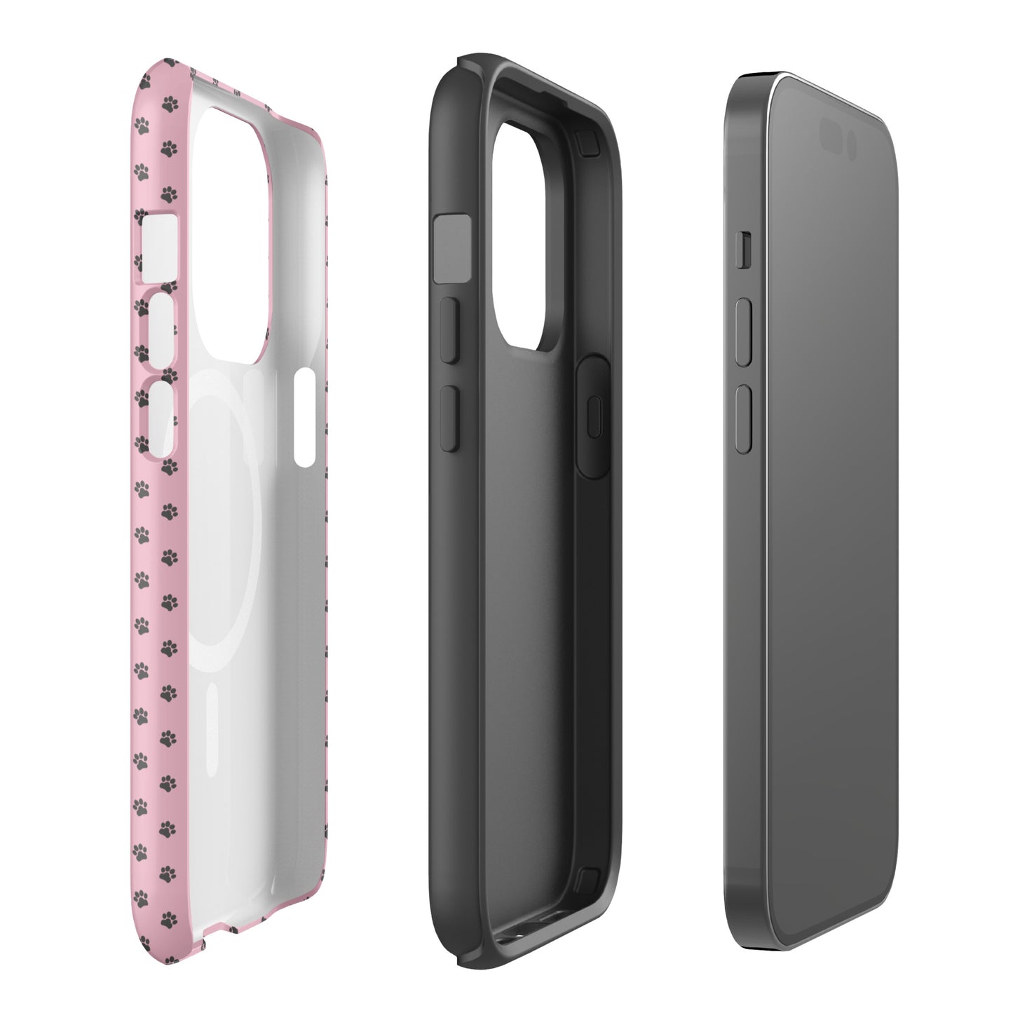 Magnetic Phone Case for iPhone with pink paw-print design and durable build, showcasing playful protection.