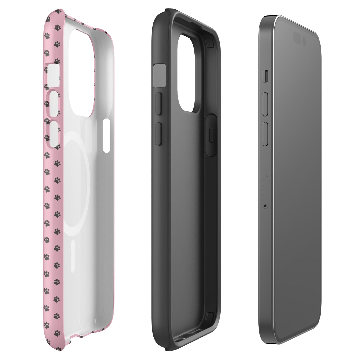 Magnetic Phone Case with pink paw-print design for iPhone, showcasing fun pet-loving style and durability.