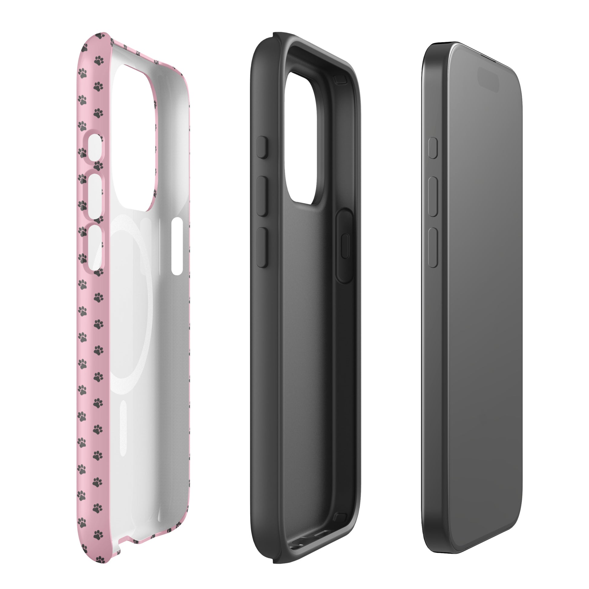 Magnetic Phone Case for iPhone with playful paw-print design in pink, showcasing durability and charm.