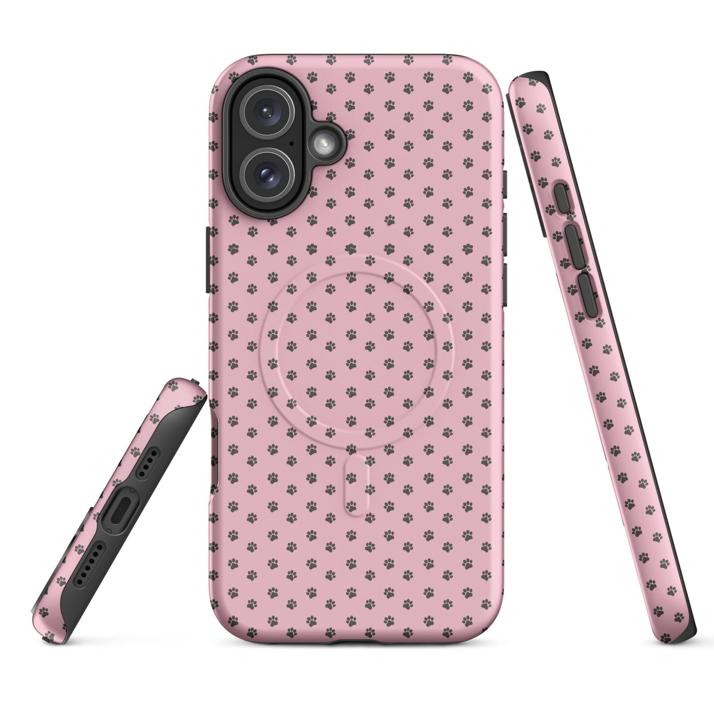 Magnetic Phone Case for iPhone with paw-print design on pink background, offering playful protection and pet-loving charm.