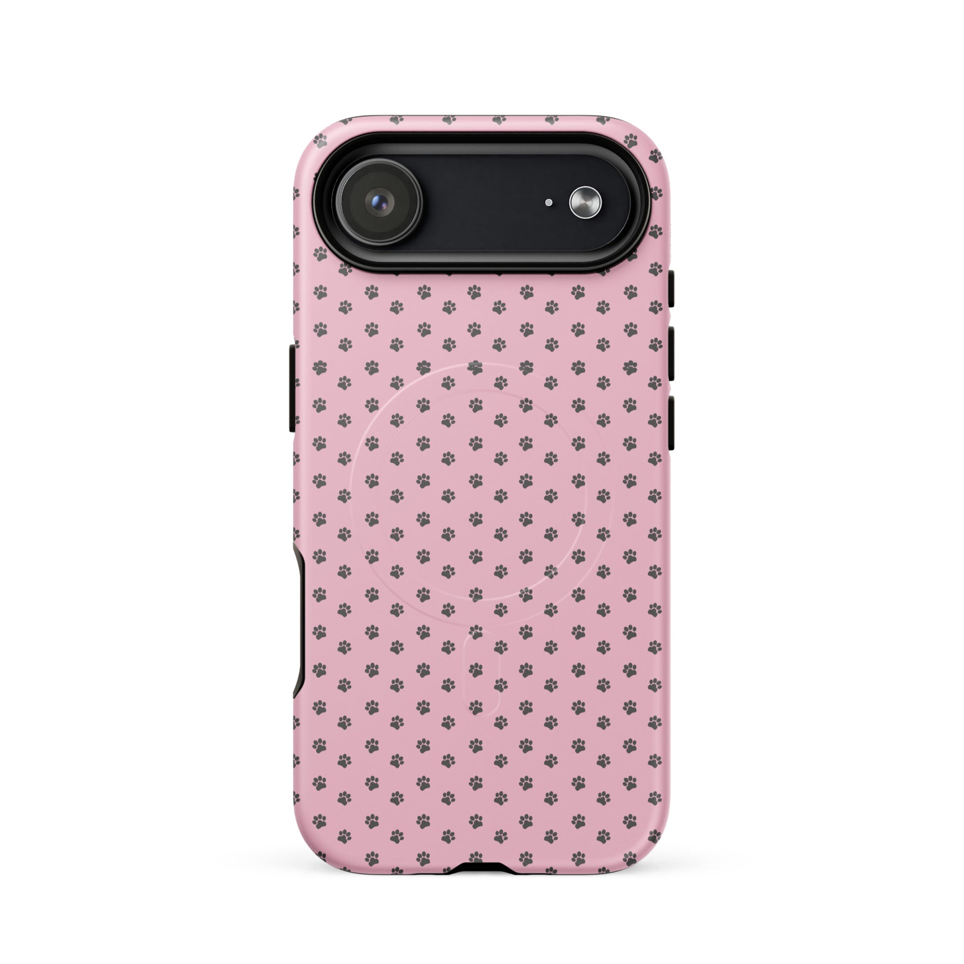 Magnetic Phone Case for iPhone with pink paw-print design offers style and protection.