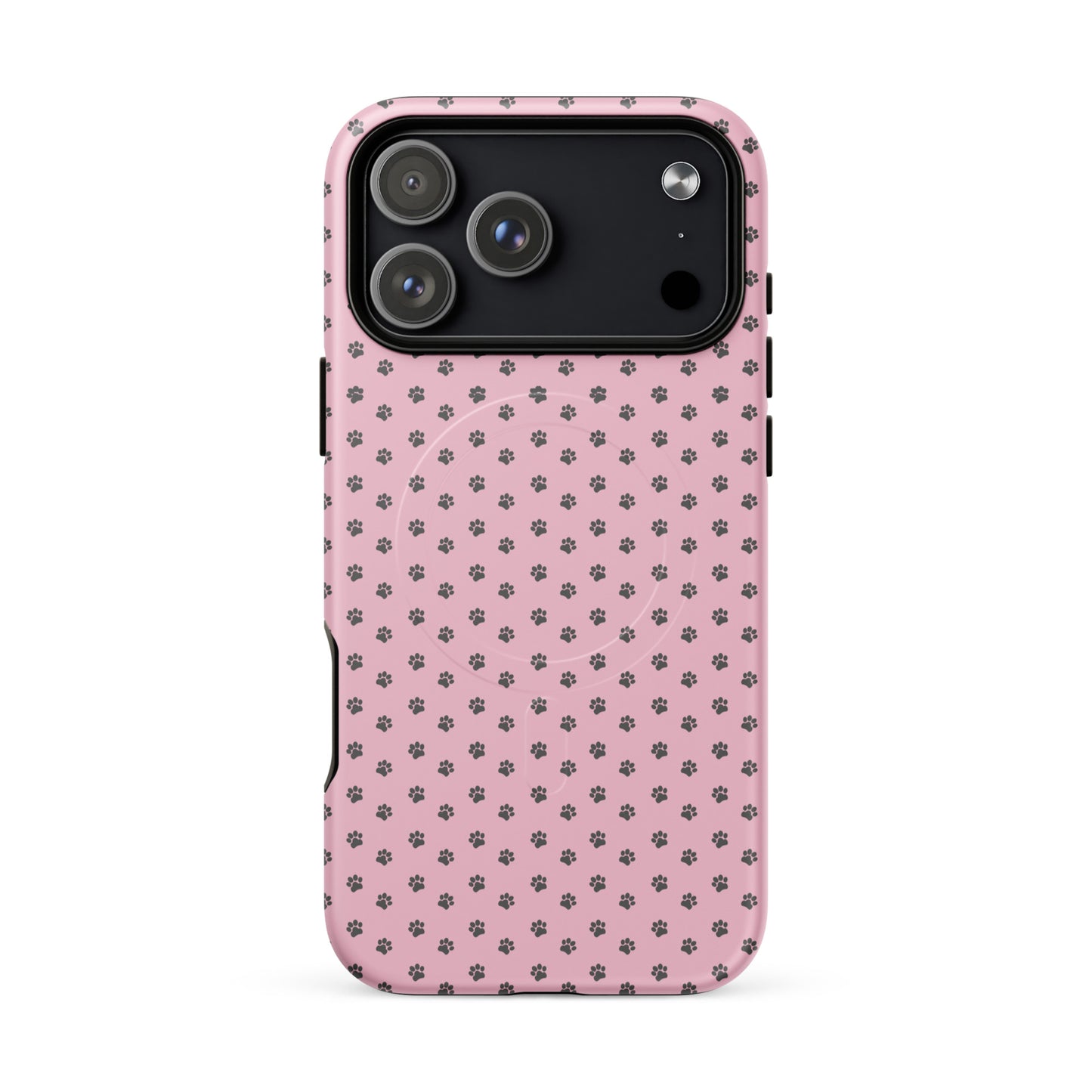 Magnetic Phone Case with paw-print design on pink background for iPhone, offering playful protection and pet-lover style.