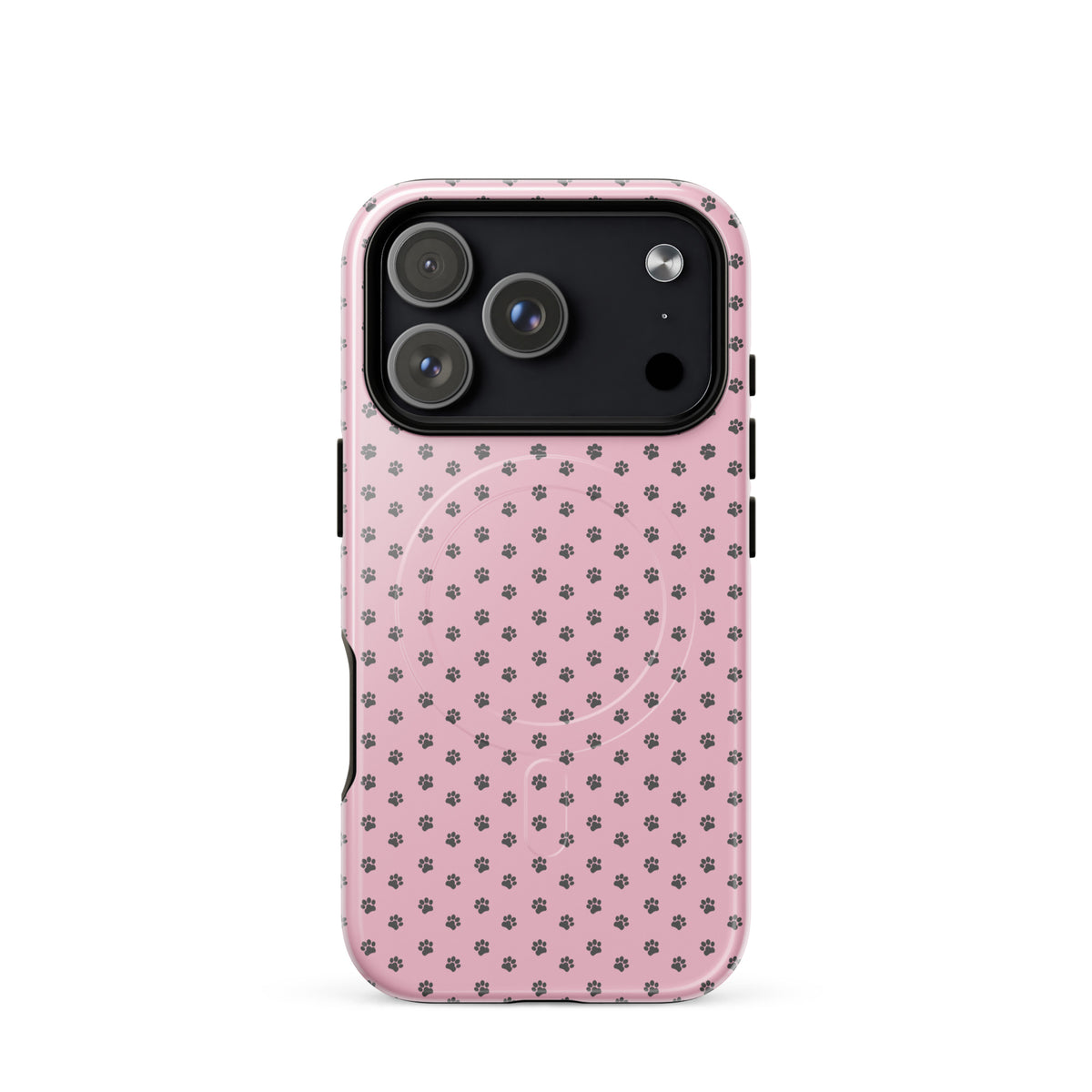 Magnetic Phone Case with pink paw-print design for iPhone, offering playful protection