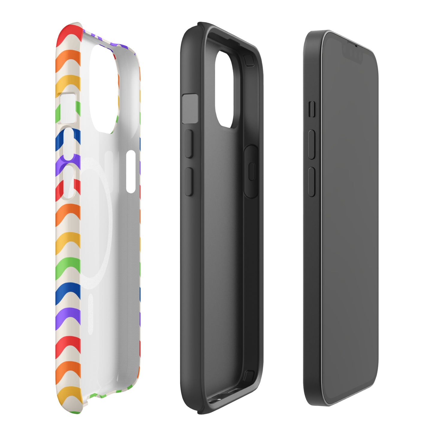 Colorful Magnetic Phone Case for iPhone with wavy rainbow design showcasing durability and style.