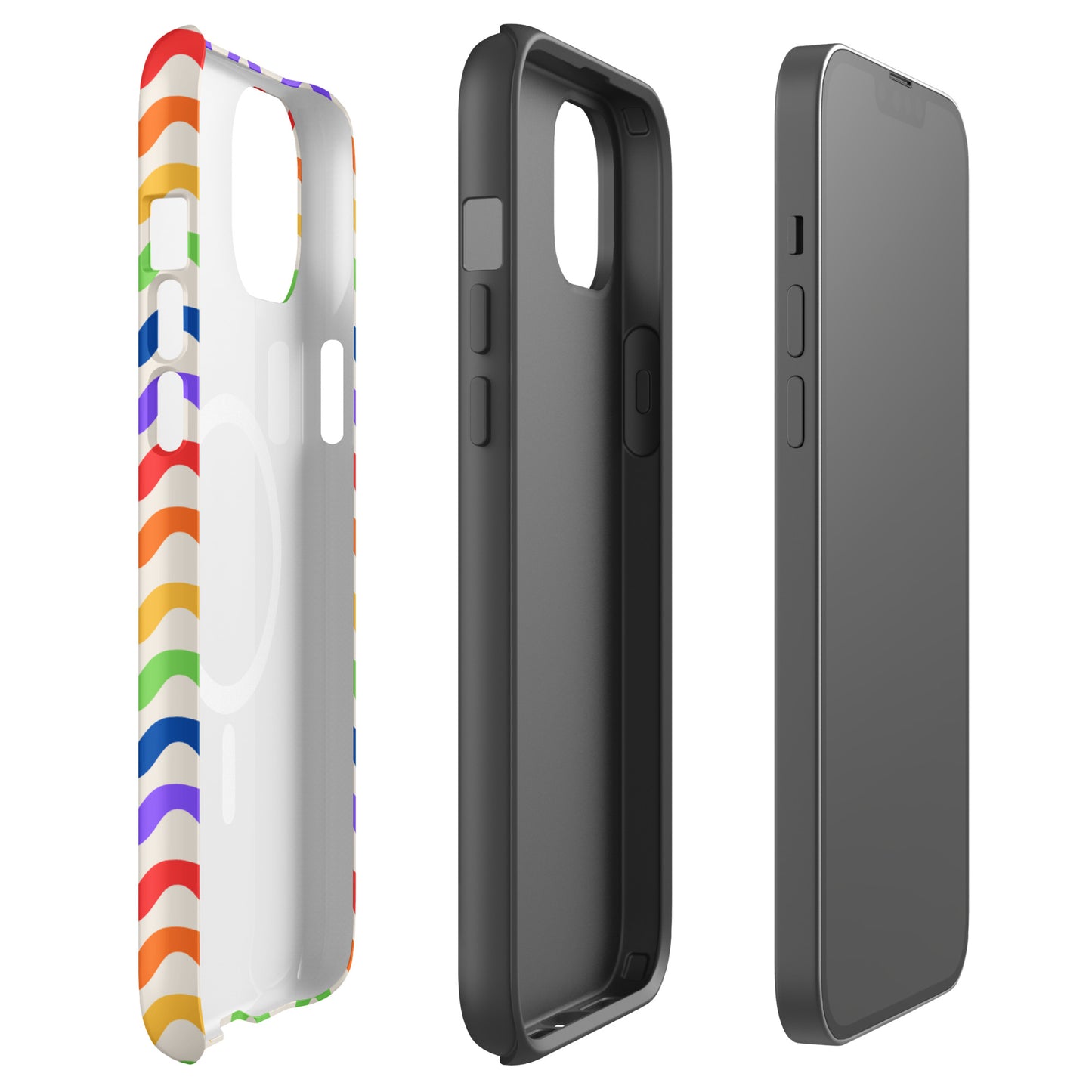 Magnetic Phone Case for iPhone with wavy rainbow groove design and serious protection