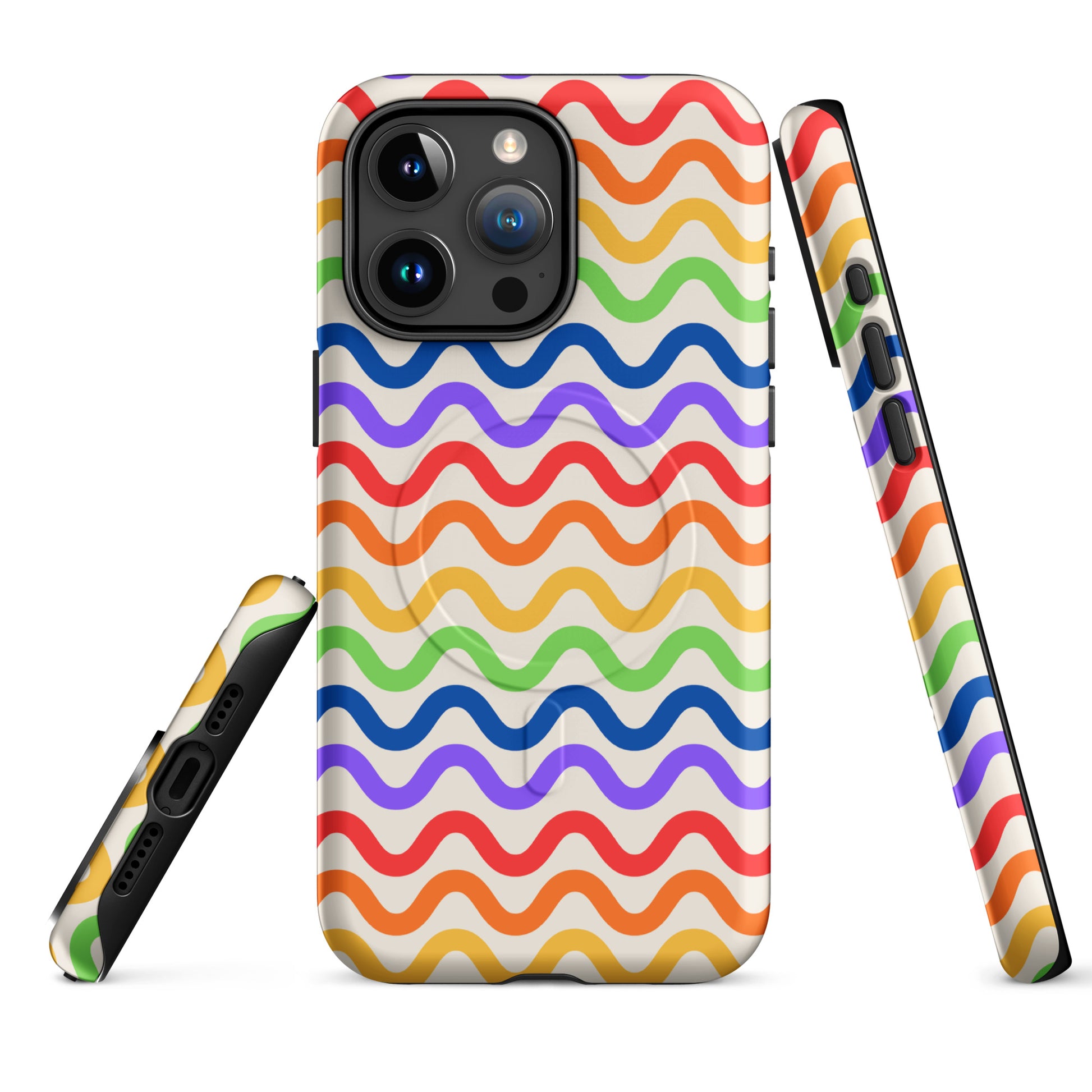 Magnetic Phone Case for iPhone with colorful wavy rainbow pattern for stylish protection