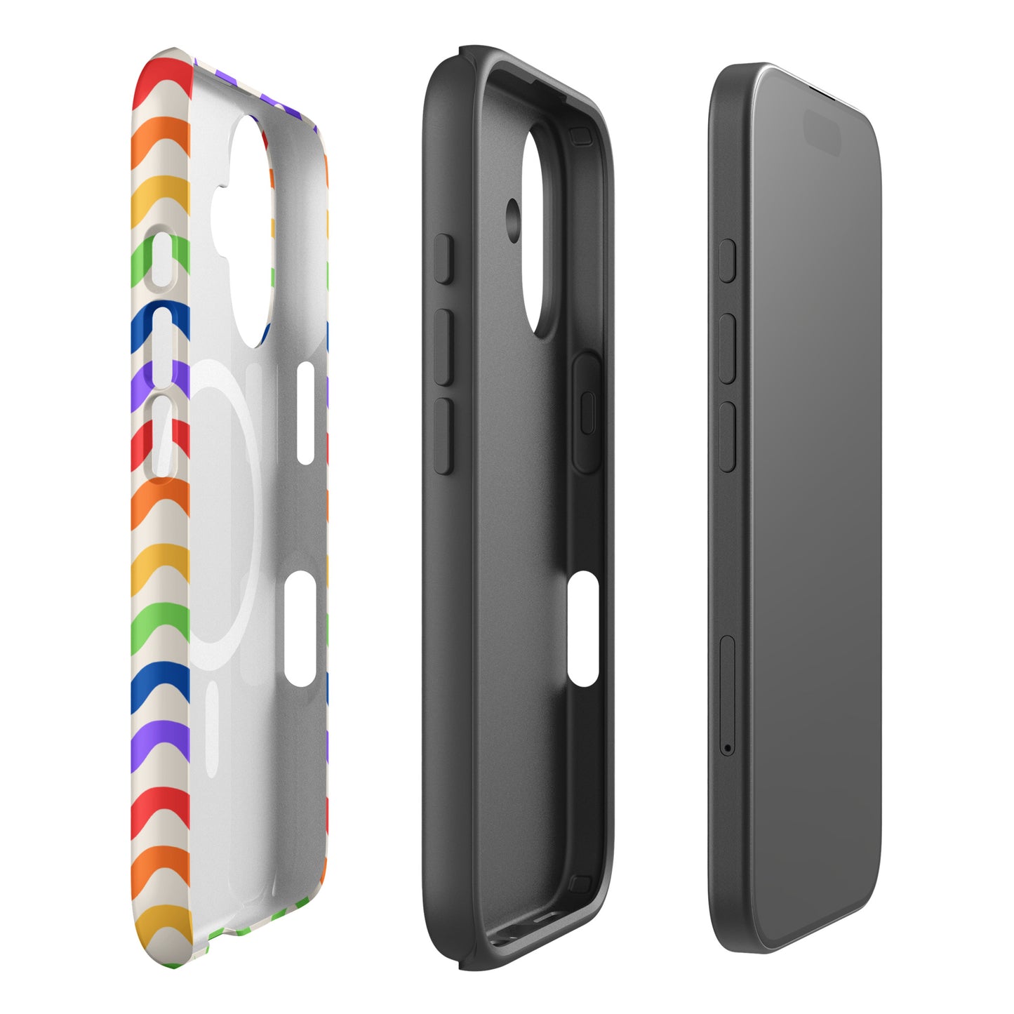 Magnetic Phone Case for iPhone with wavy rainbow groove design