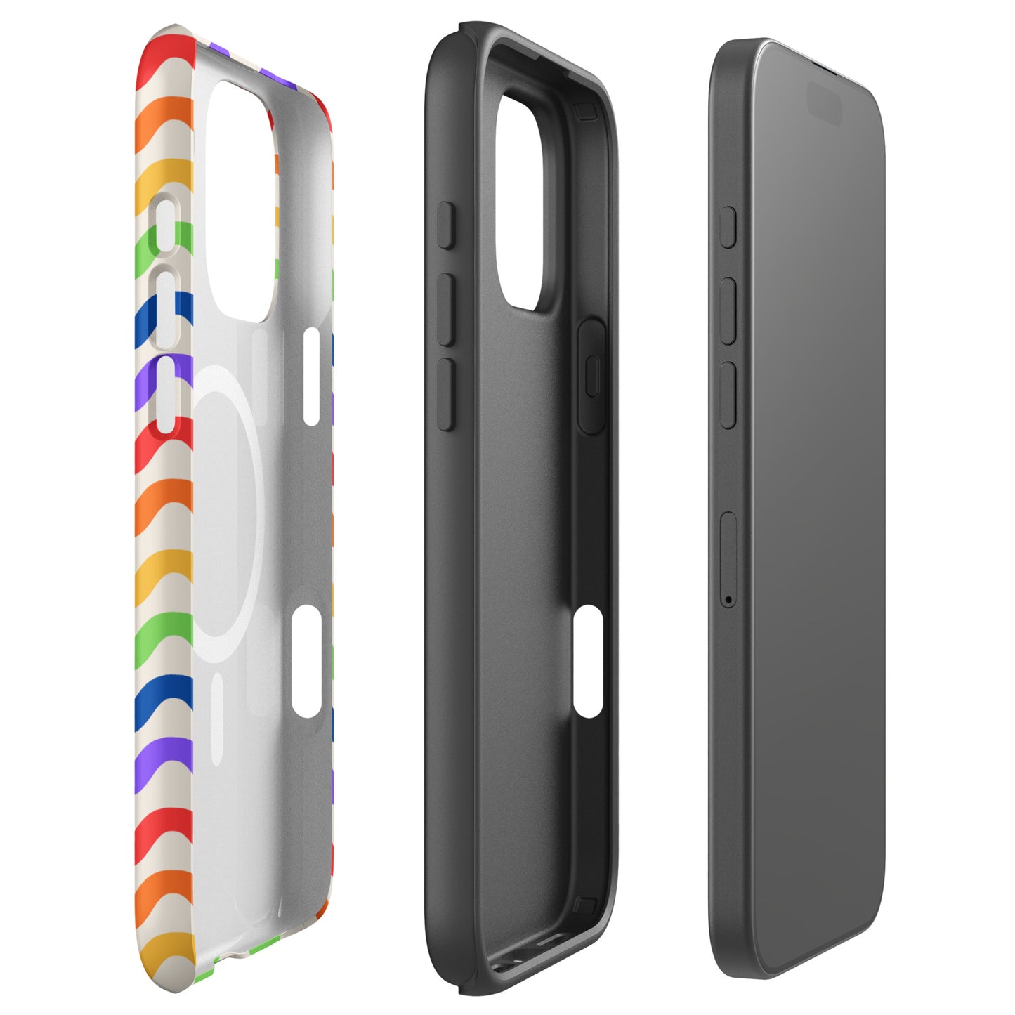 Magnetic Phone Case for iPhone with wavy rainbow groove design showcasing vibrant colors and secure fit.