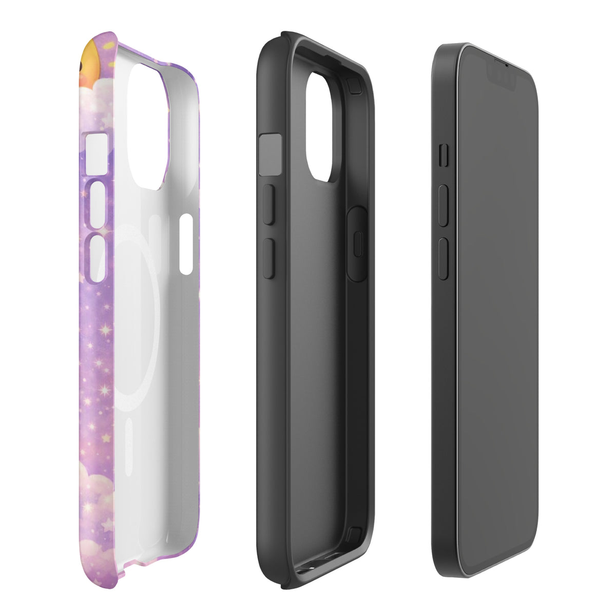 Magnetic Phone Case for iPhone with dreamy bunny moon design in purple and black, showcasing charm, comfort, and durability.