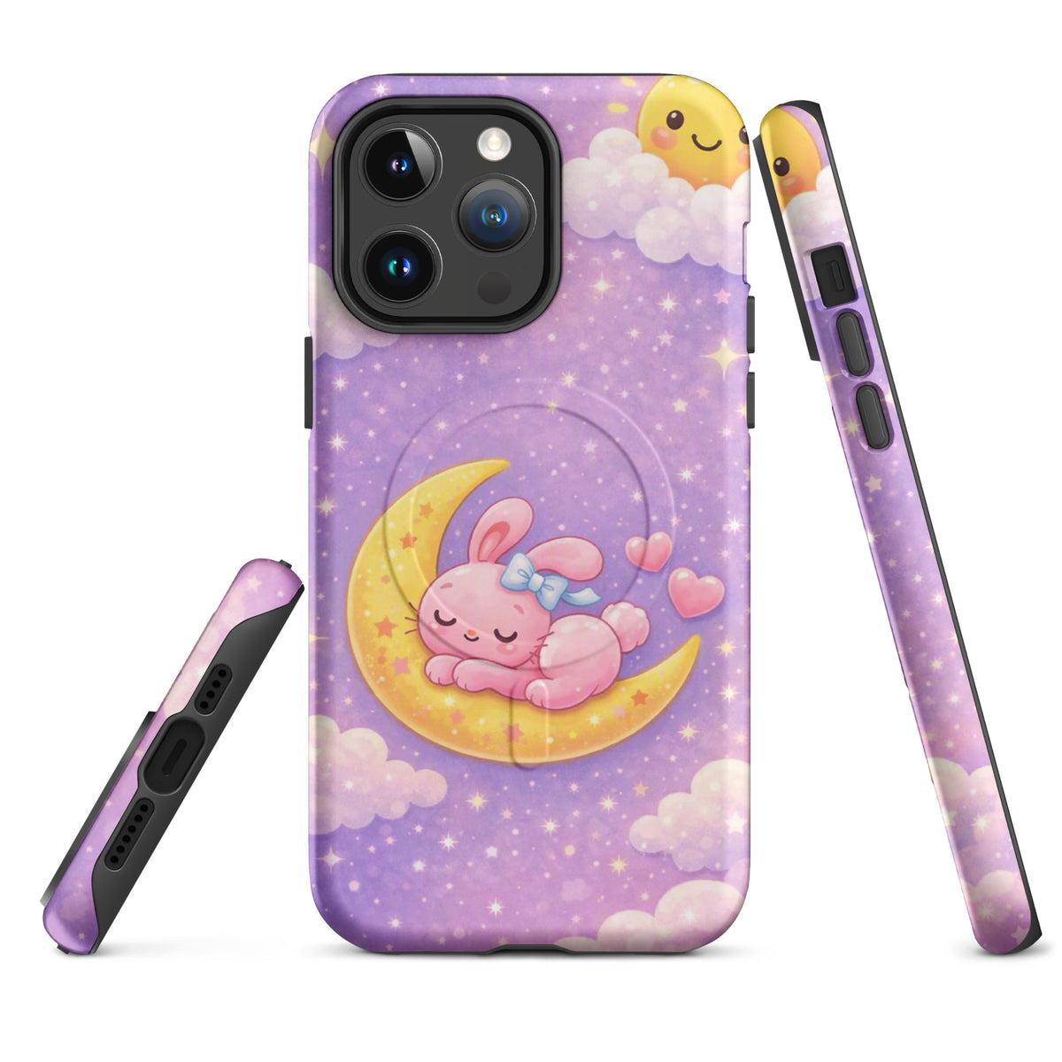 Magnetic Phone Case - Cute bunny moon design on iPhone case with dreamy pastel sky, celestial theme for charm and protection.