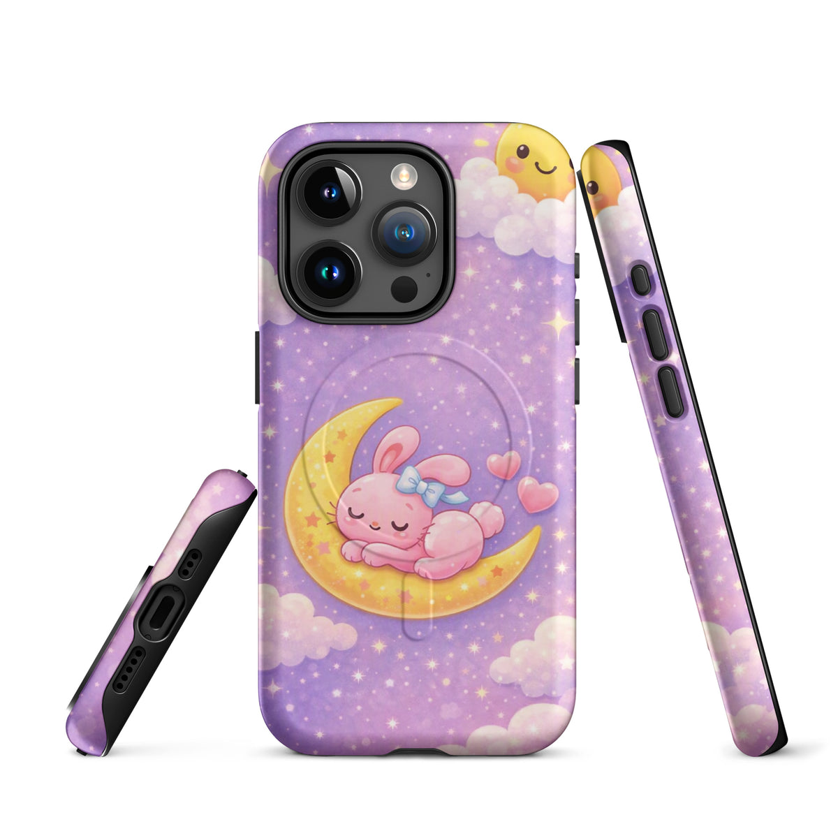 Magnetic Phone Case with cute bunny on moon design, perfect for iPhone protection.