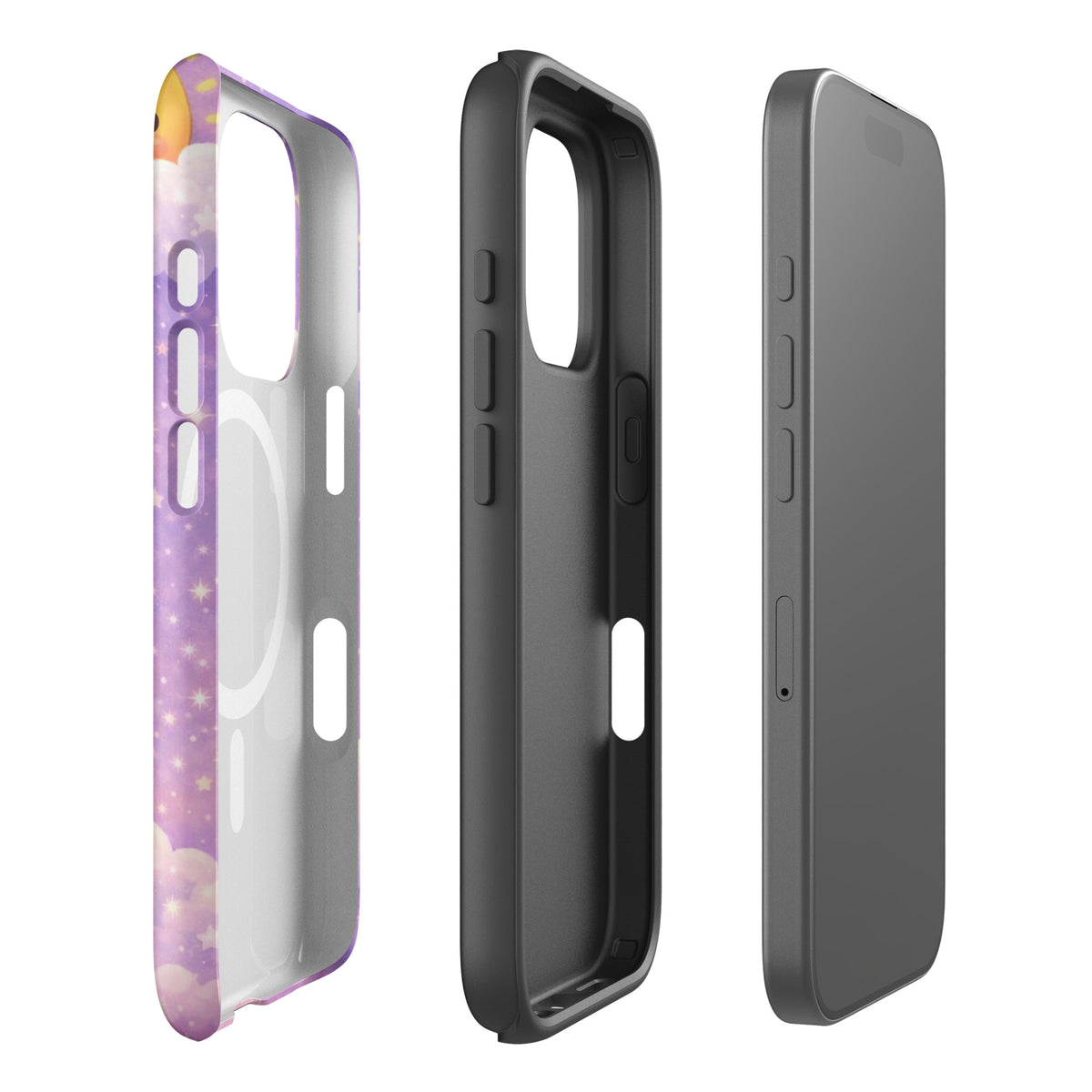 Magnetic Phone Case for iPhone featuring a cute bunny moon design with a pastel sky, offering charm and protection for your device.