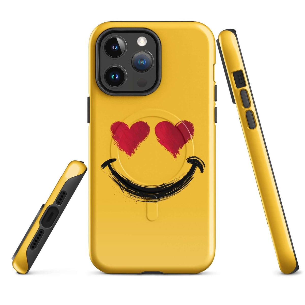 Magnetic Phone Case with heart-eyes smiley art for iPhone, vibrant design with premium feel, bold style accessory.