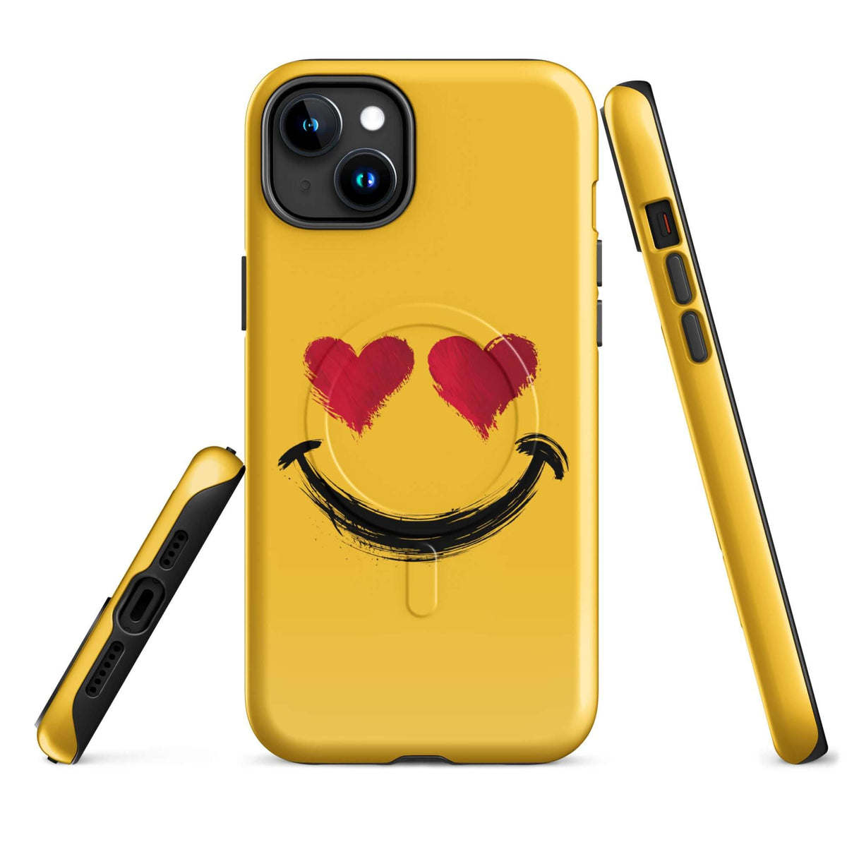 Magnetic Phone Case with heart‑eyes smiley art for iPhone, offering bold style and vibrant colors for a premium accessory experience.
