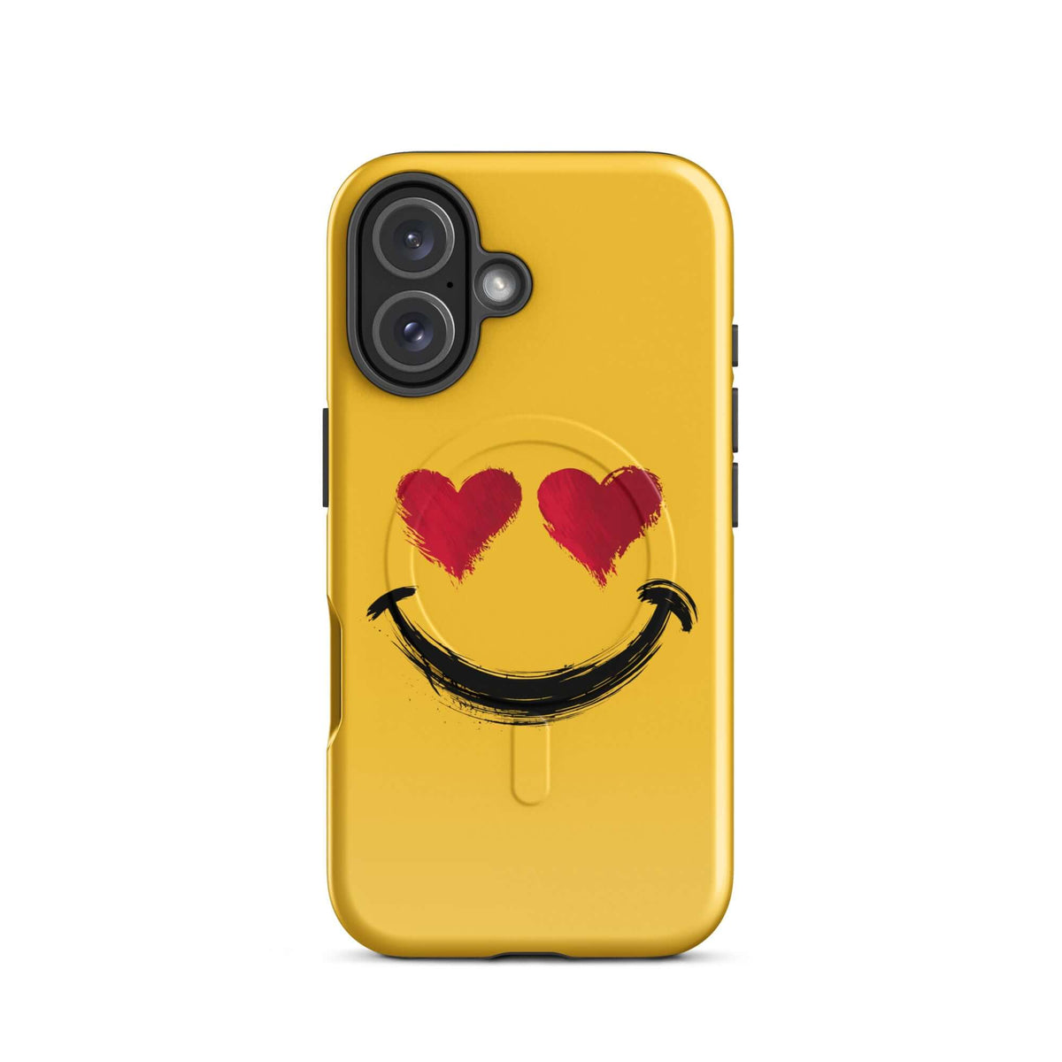 Magnetic Phone Case with Heart-Eyes Smiley Art for iPhone, bold style accessory with vibrant colors and expressive design.