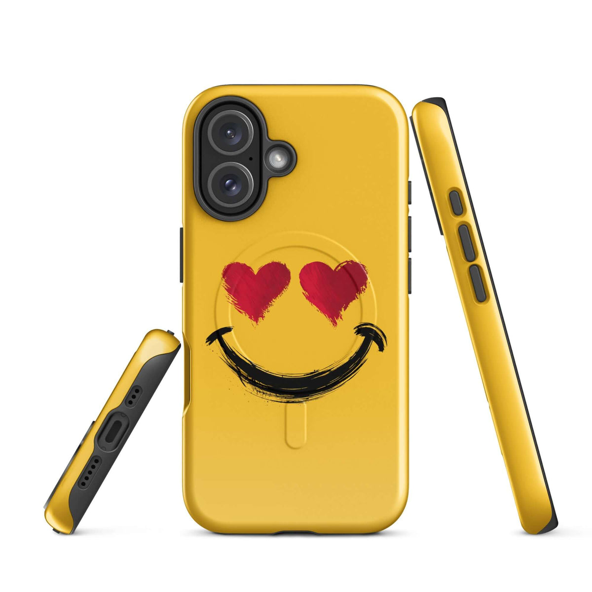 Magnetic Phone Case for iPhone with heart-eyes smiley art design, offering bold style and vibrant energy.