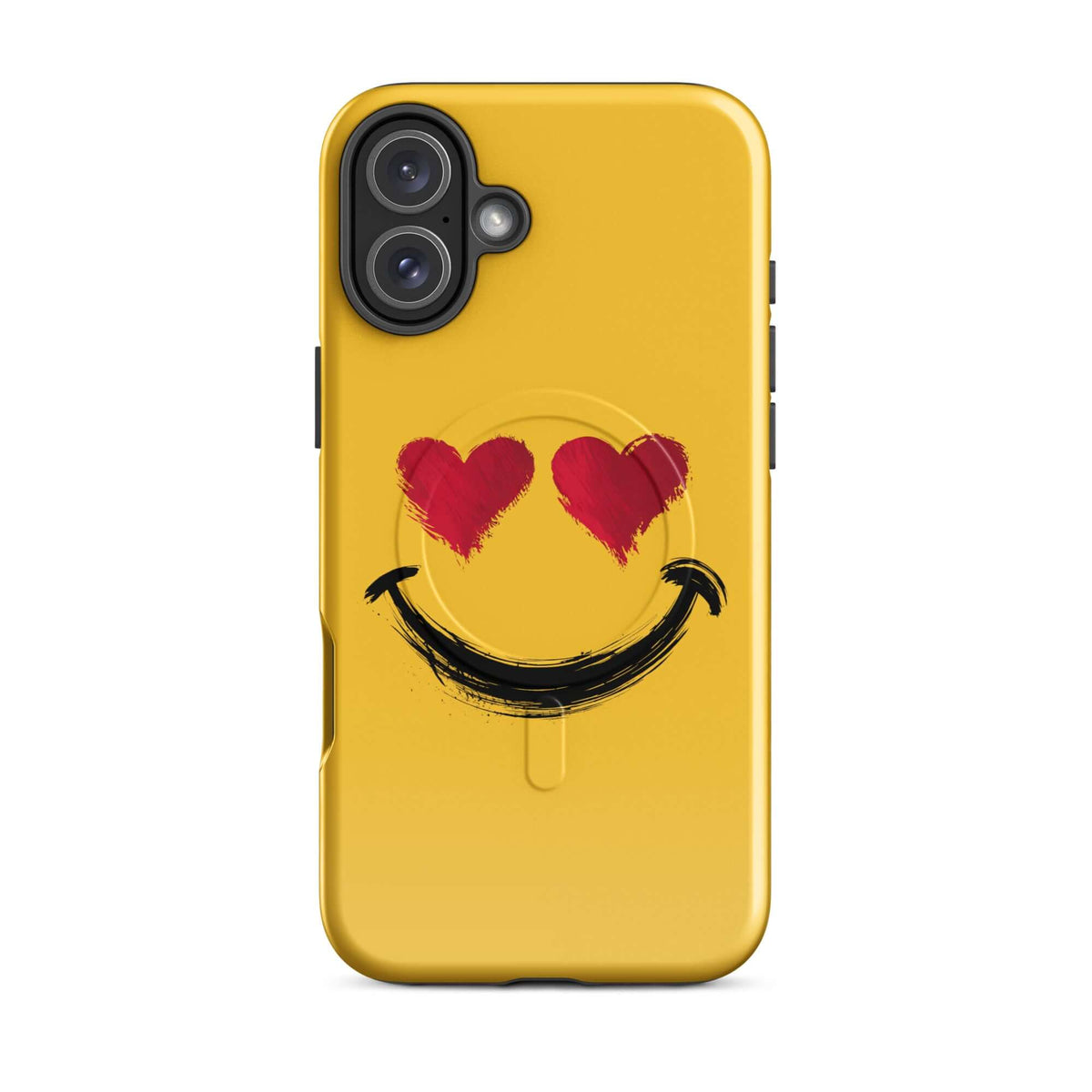 Magnetic Phone Case for iPhone with heart-eyes smiley art, vibrant colors, and artistic style, offering bold and playful protection.
