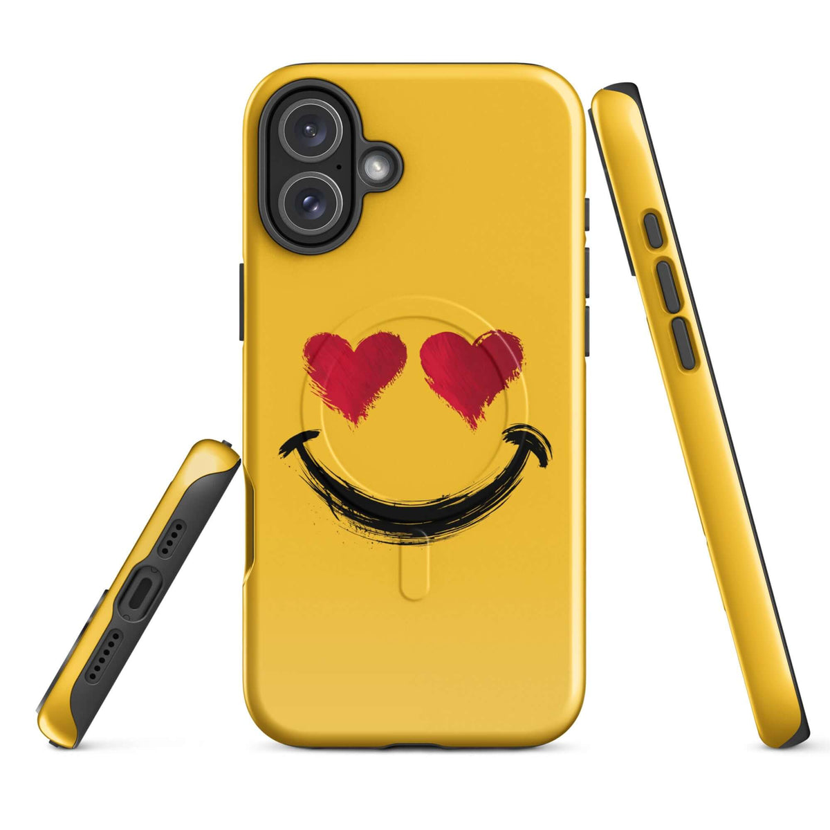Magnetic Phone Case for iPhone with heart‑eyes smiley art design, showcasing bold and playful style.
