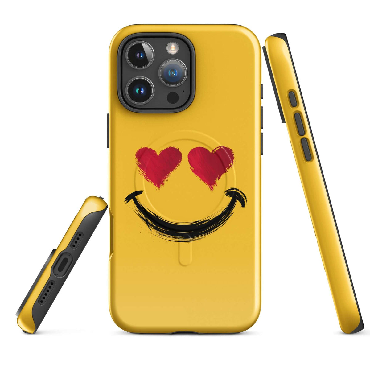 Magnetic Phone Case with heart-eyes smiley design for iPhone, featuring bold artistic style and vibrant colors.