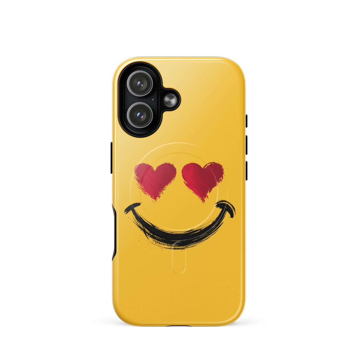 Magnetic Phone Case for iPhone with heart-eyes smiley design, vibrant colors, and artistic brushstroke texture.