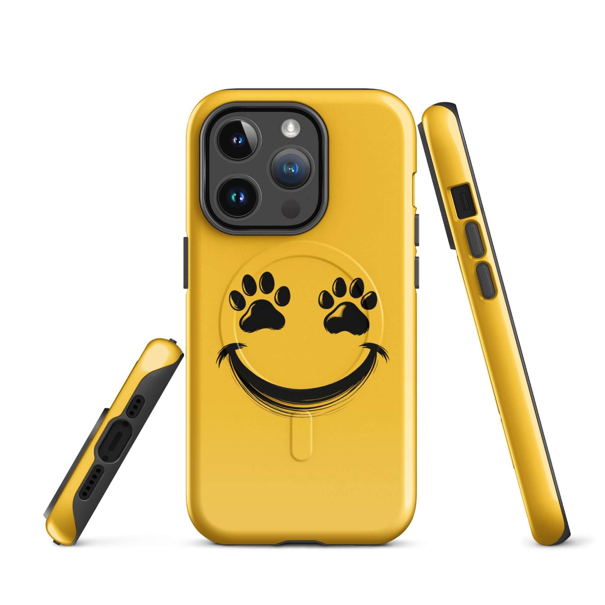 Magnetic Phone Case with smiley paw print design for pet lovers.