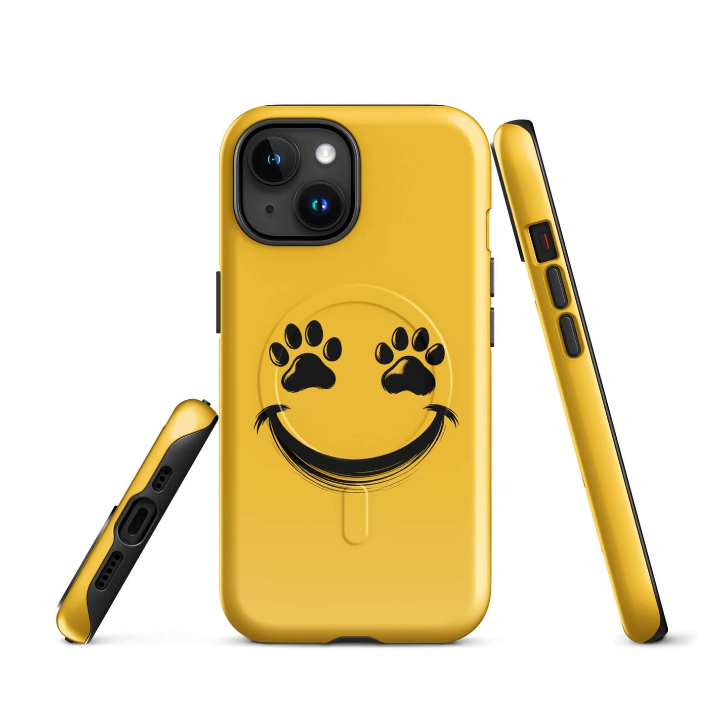 Magnetic Phone Case with smiley design and paw prints for iPhone