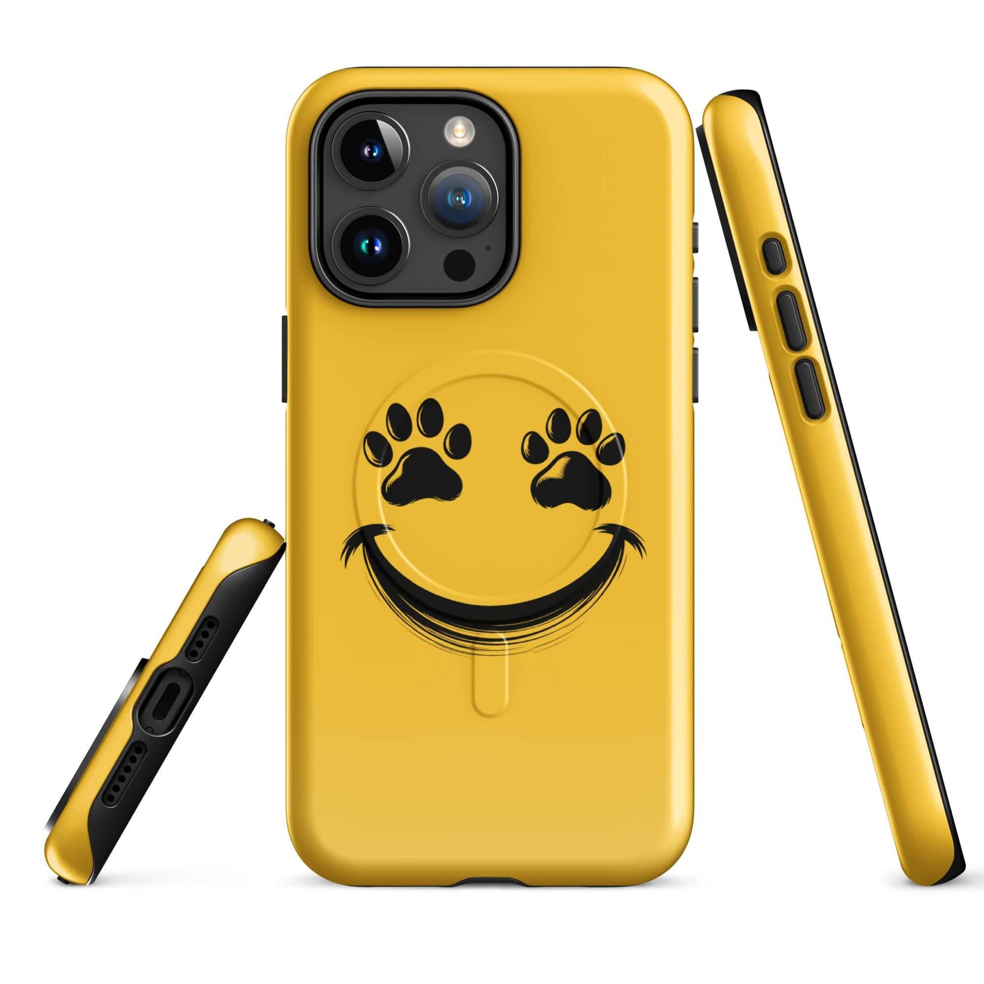 Magnetic Phone Case with smiley face and paw prints for pet lovers