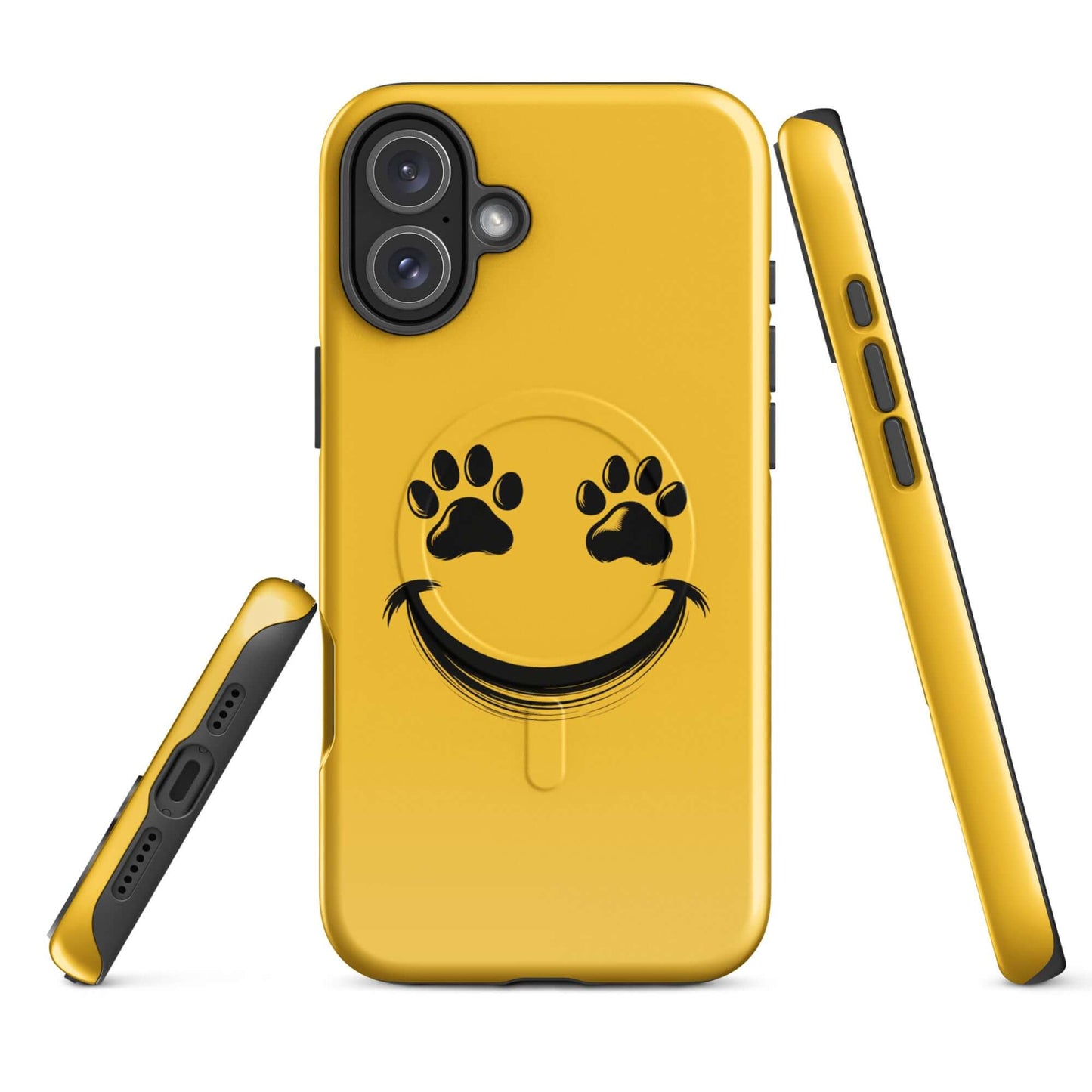 Magnetic Phone Case with smiley and paw print design for iPhone, ideal for pet lovers.