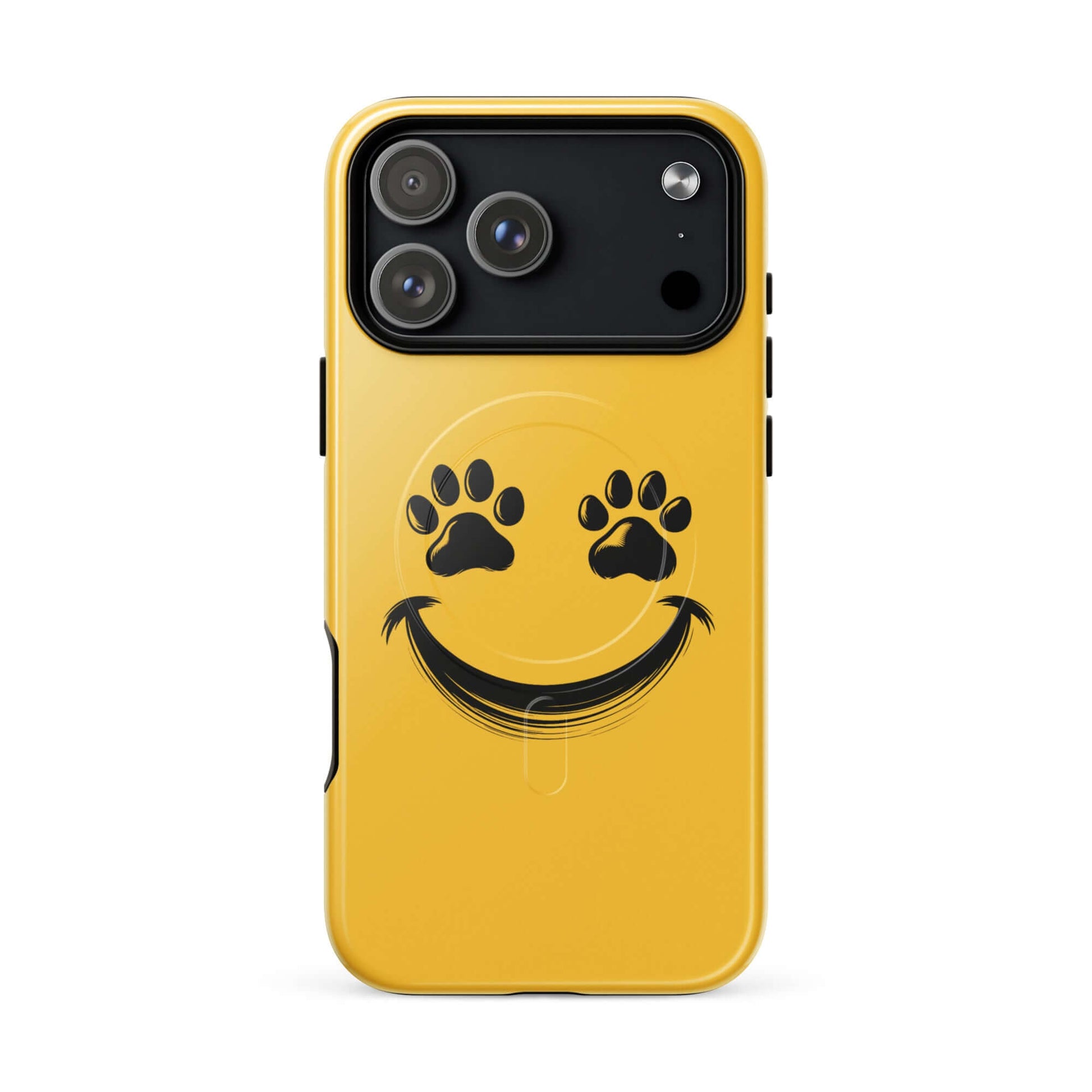 Magnetic Phone Case with playful smiley face and paw print eyes, perfect for pet lovers seeking charm and durability.