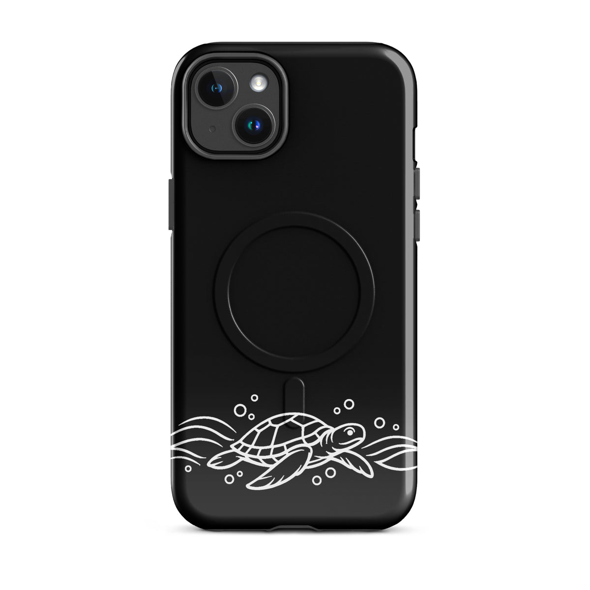 Magnetic Phone Case with minimalist sea turtle and waves design for iPhone, showcasing marine life-inspired vector art.