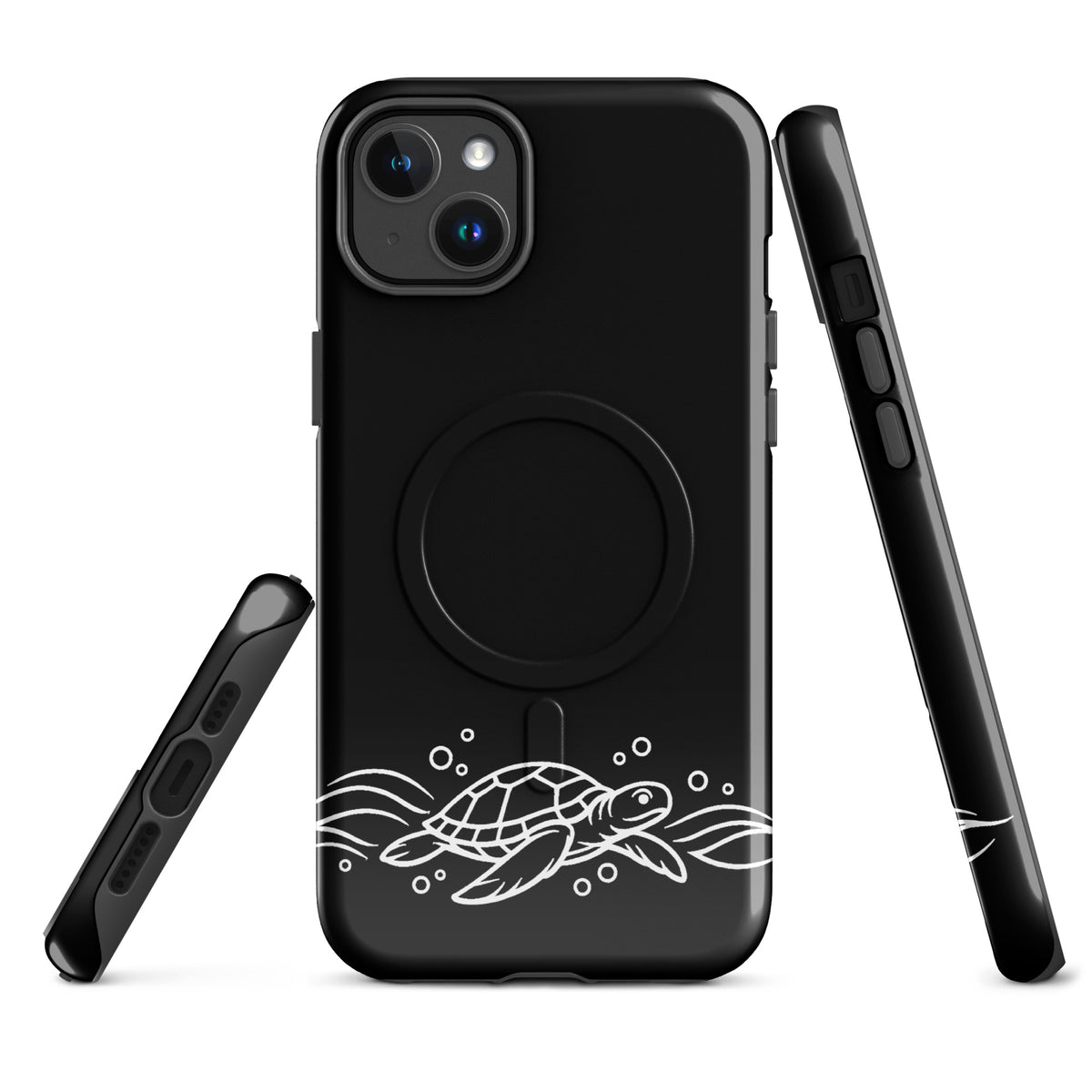 Magnetic Phone Case for iPhone with minimalist sea turtle and waves design, showcasing ocean-inspired vector art.