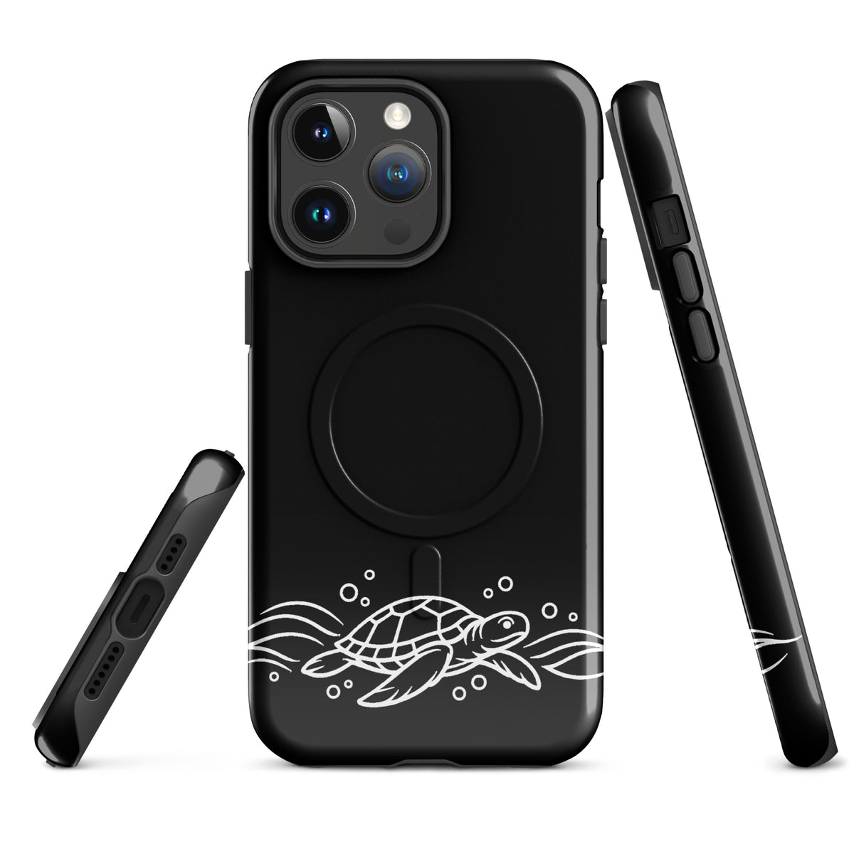 Magnetic Phone Case with minimalist sea turtle and wave design for iPhone, adding style and protection.
