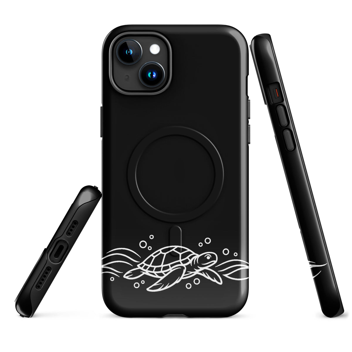 Magnetic Phone Case for iPhone with minimalist sea turtle and wave design, featuring abstract ocean-inspired art.