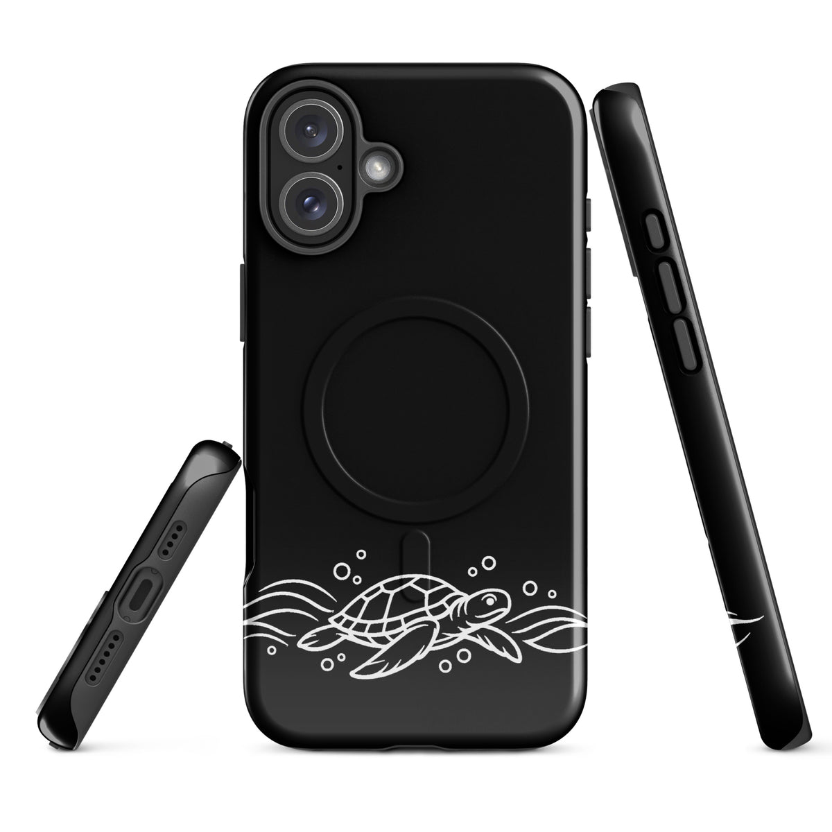 Magnetic Phone Case with minimalist sea turtle design for iPhone showcasing abstract waves.